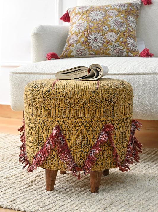 Kilim-Upholstered Cylindrical Ottoman — Art Avenue