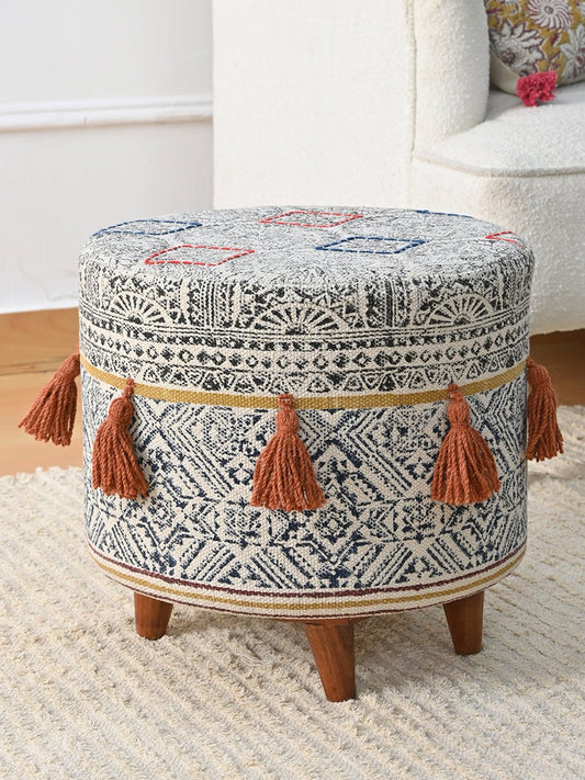 Kilim-Upholstered Cylindrical Ottoman — Art Avenue