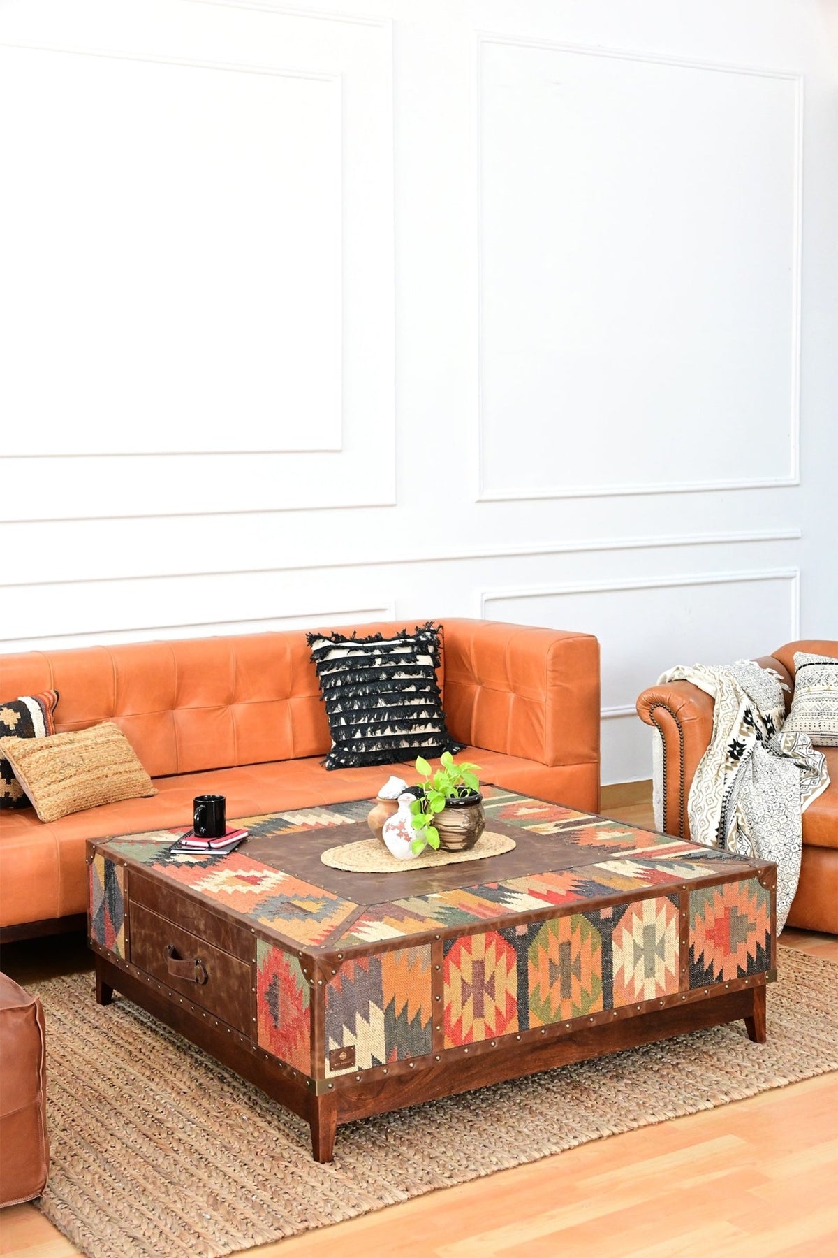Adrian kilim leather coffee table legs — Art Avenue