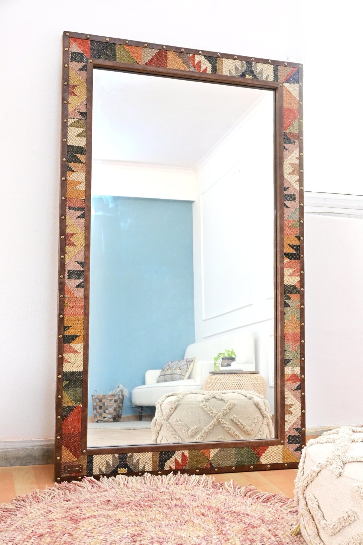 DARPAN - KILIM & LEATHER WALL MOUNT MIRROR - ART AVENUE