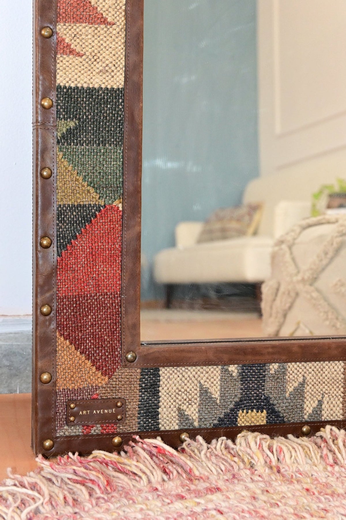 DARPAN - KILIM & LEATHER WALL MOUNT MIRROR - ART AVENUE