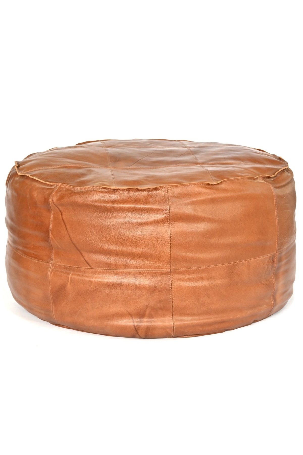 Alaska circular leather pouf from above — Art Avenue