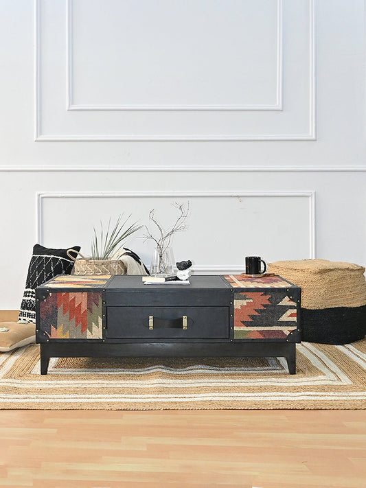 Kilim & Leather Coffee Table with Storage — Art Avenue