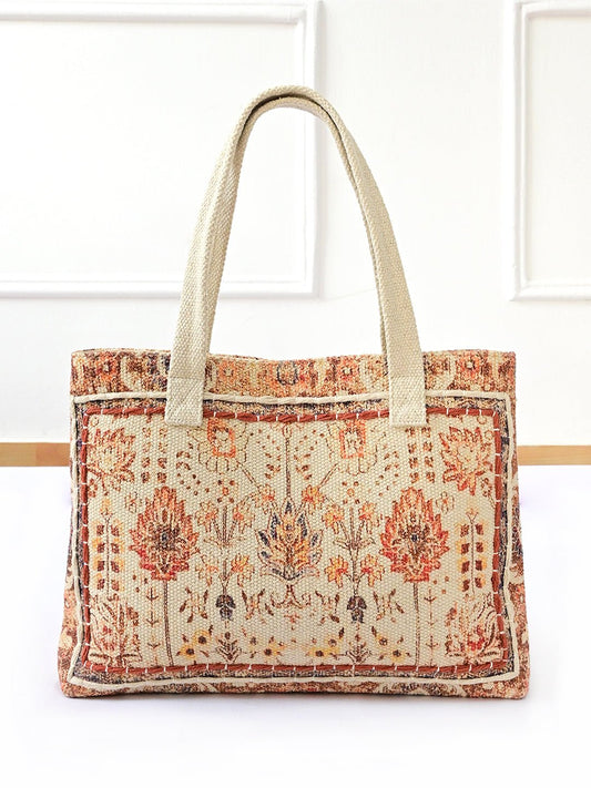 Leilani block-printed embroidered cotton tote bag — Art Avenue
