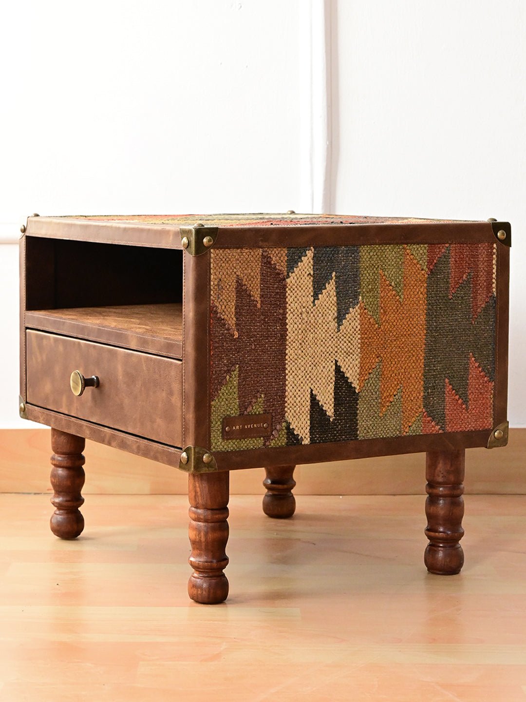 KIAAN - KILIM & LEATHER OTTOMAN - ART AVENUE