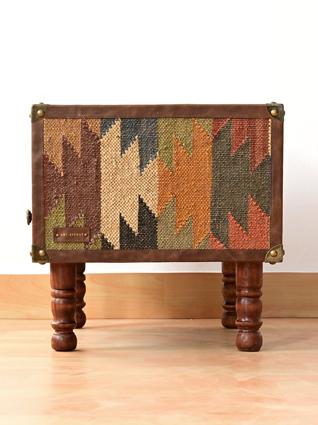 KIAAN - KILIM & LEATHER OTTOMAN - ART AVENUE