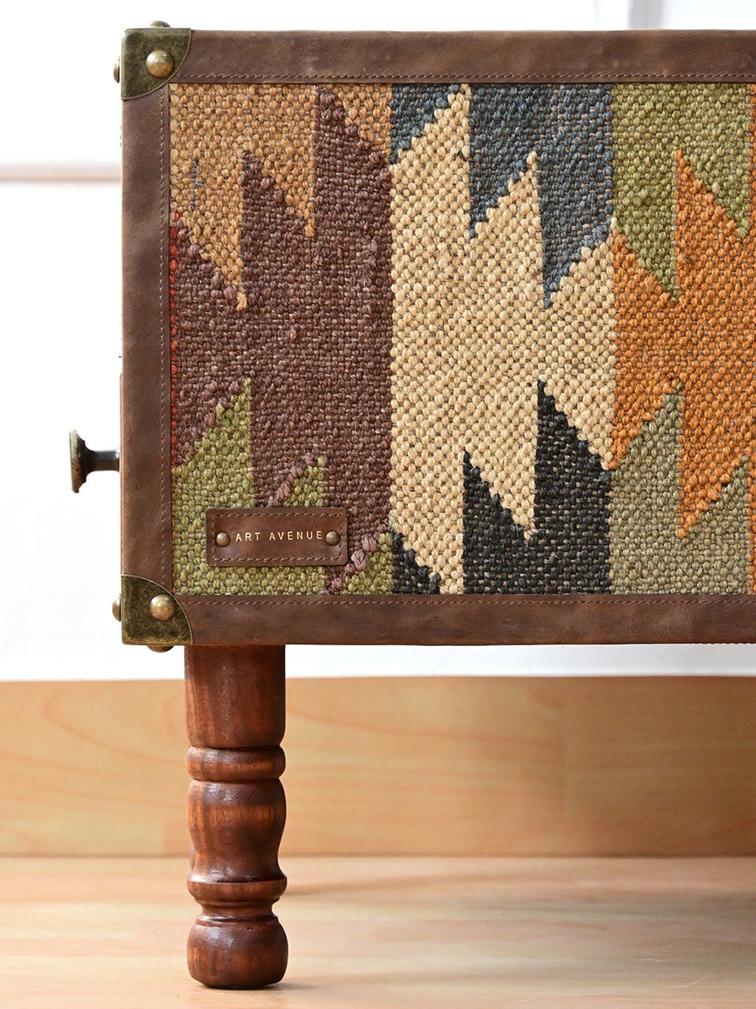 KIAAN - KILIM & LEATHER OTTOMAN - ART AVENUE