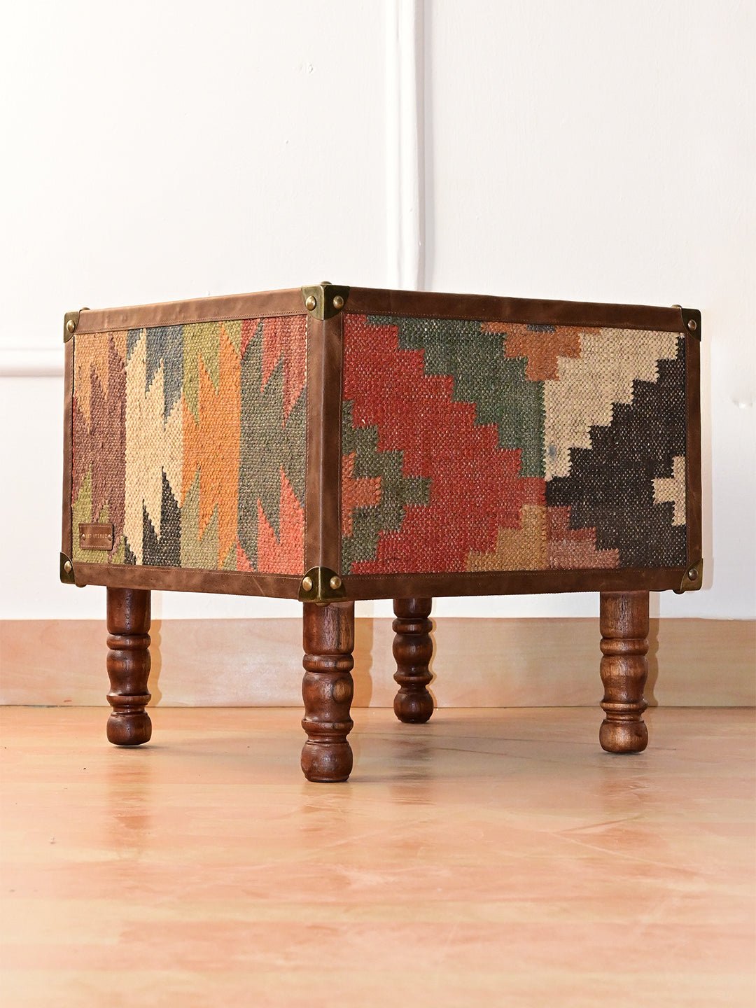 KIAAN - KILIM & LEATHER OTTOMAN - ART AVENUE