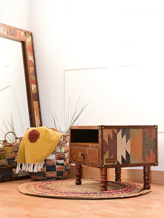 Kilim & Leather Ottoman in Brown — Art Avenue