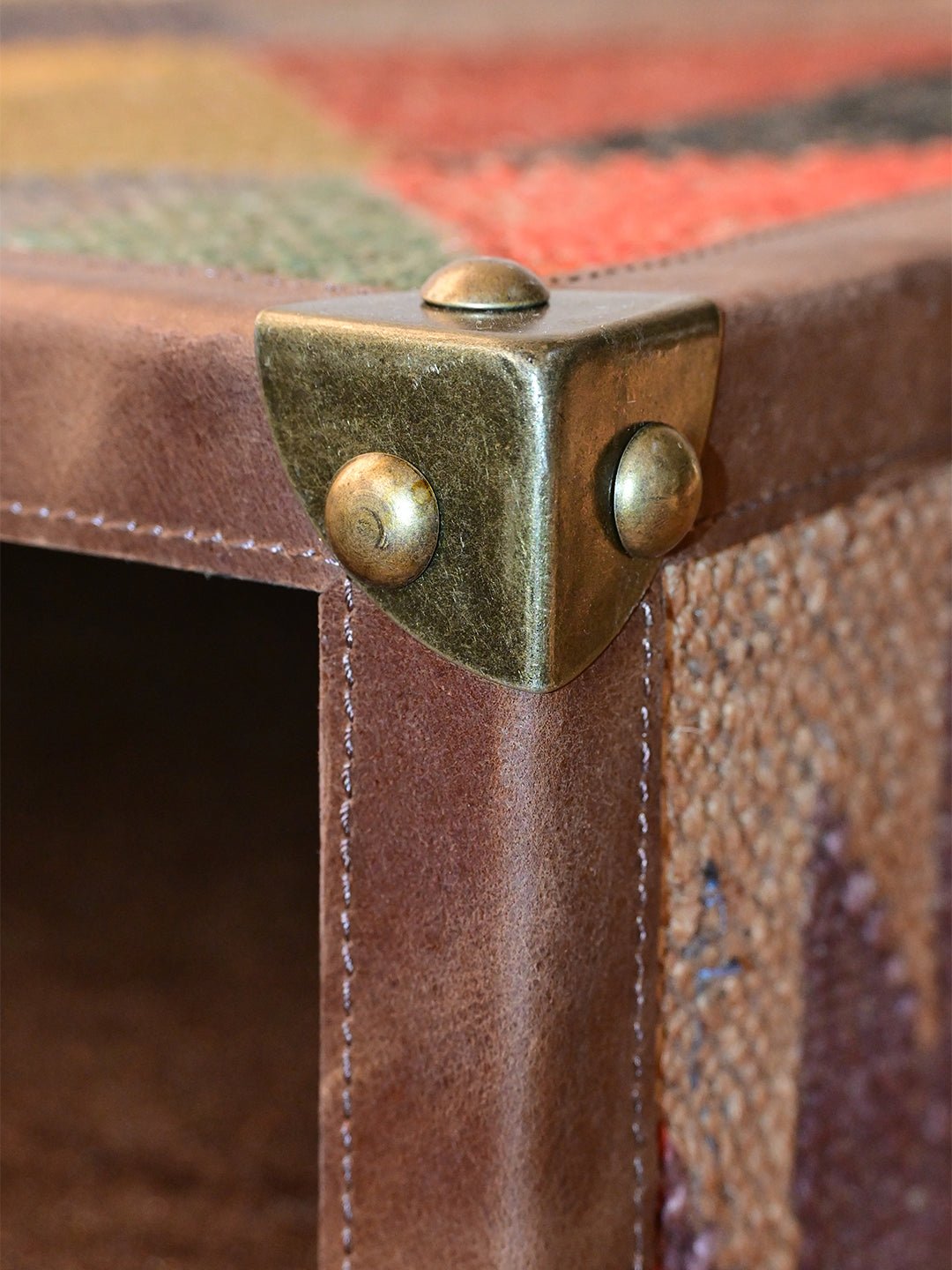 KIAAN - KILIM & LEATHER OTTOMAN - ART AVENUE