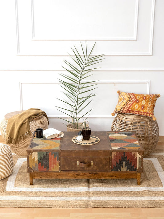 Kilim & Leather Coffee Table — handcrafted — Art Avenue