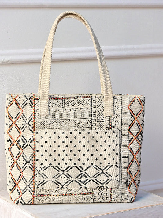 Aster block-printed cotton tote bag — Art Avenue