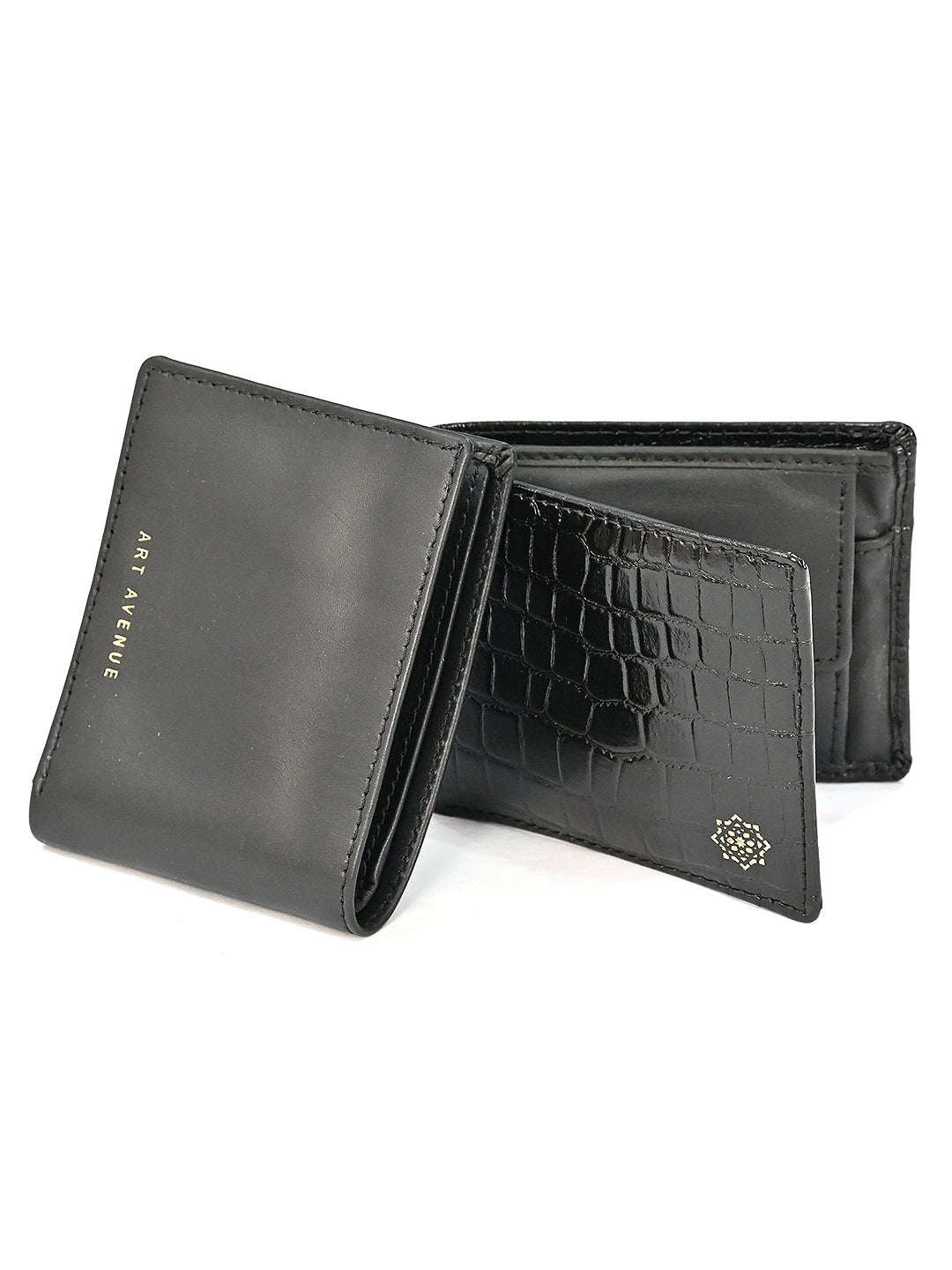 MEN BLACK TEXTURED GENUINE LEATHER WALLET - ART AVENUE