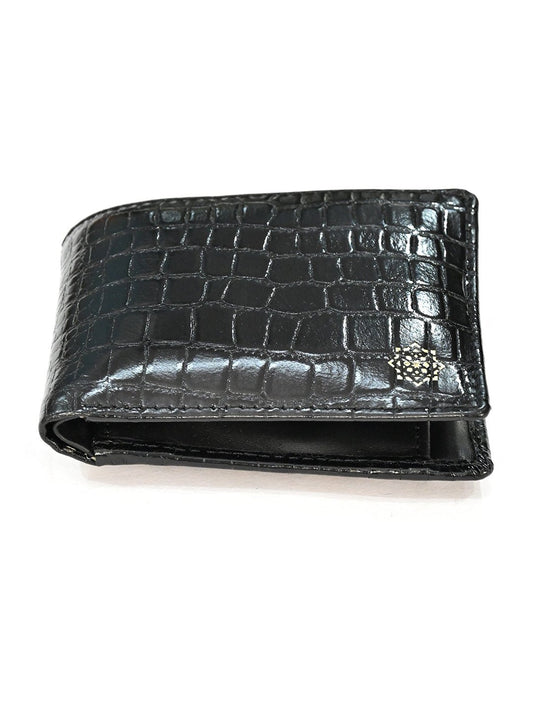 MEN BLACK TEXTURED GENUINE LEATHER WALLET - ART AVENUE