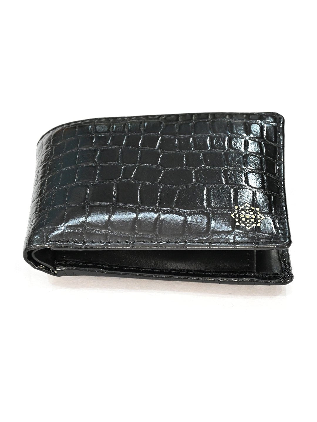 MEN BLACK TEXTURED GENUINE LEATHER WALLET - ART AVENUE