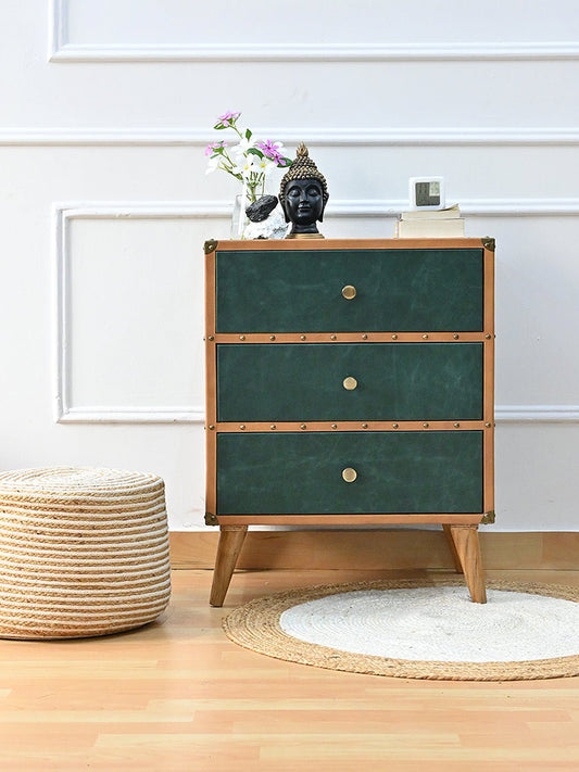 Three-Drawer Leather Side Table — Art Avenue