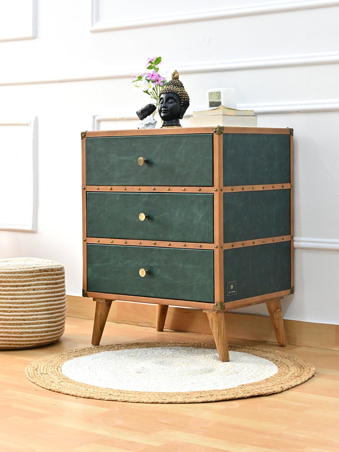 Martin three-drawer leather table — top surface — Art Avenue