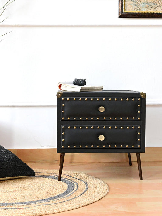 Two-Drawer Leather Side Table in Black — Art Avenue