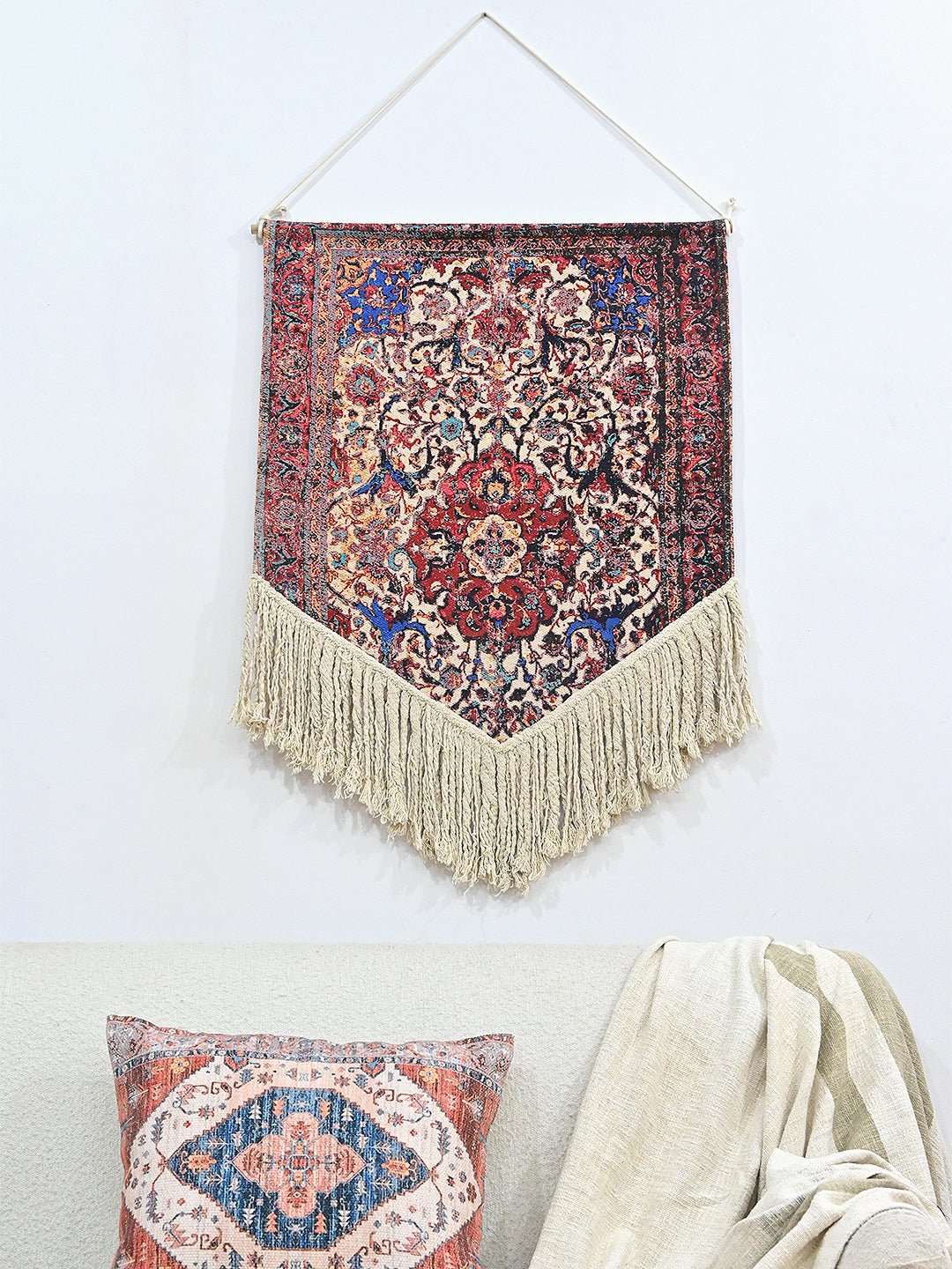 Rage handwoven wall hanging detail — wool and cotton