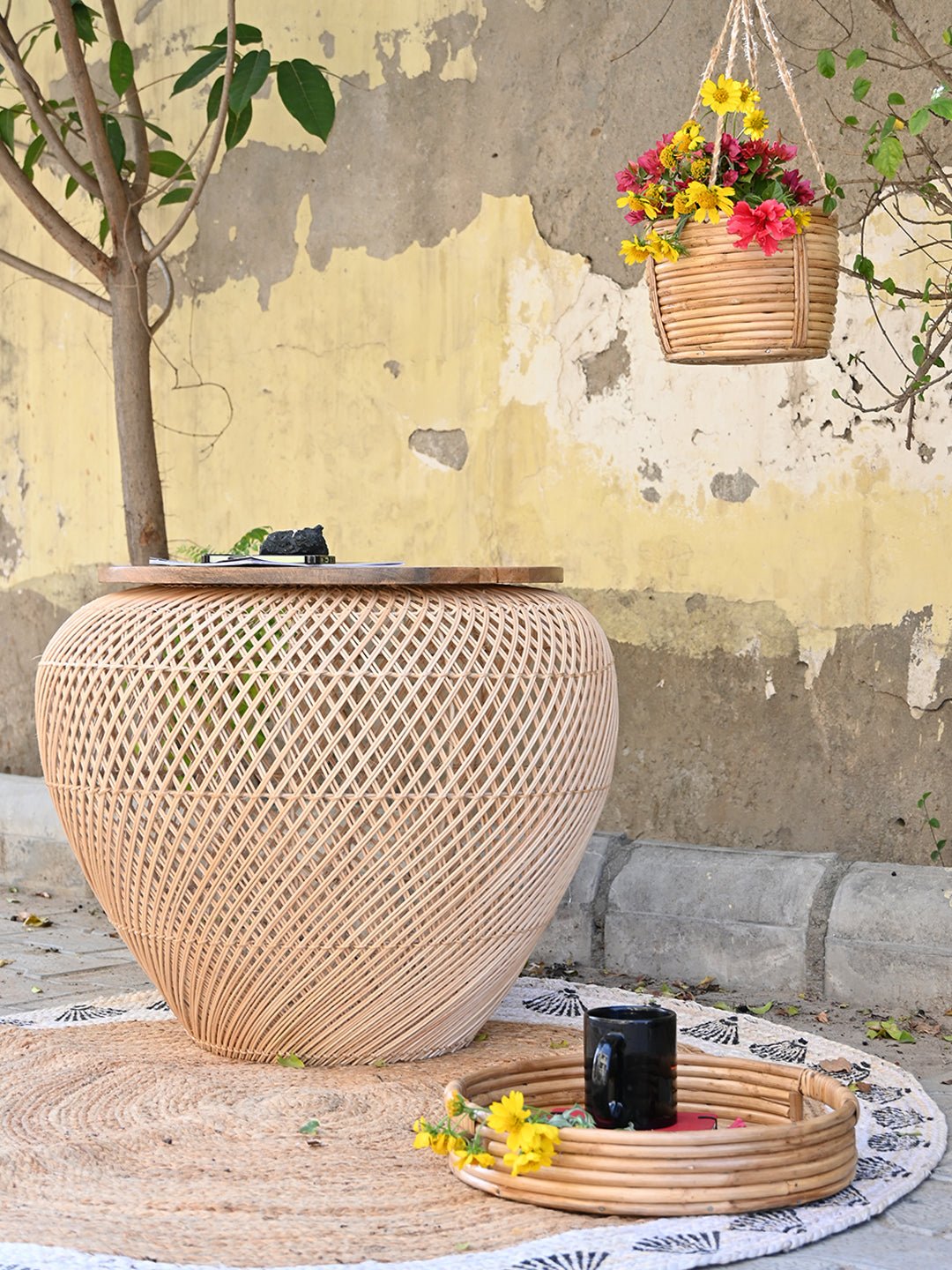 Handcrafted bamboo table styled in interior — Art Avenue