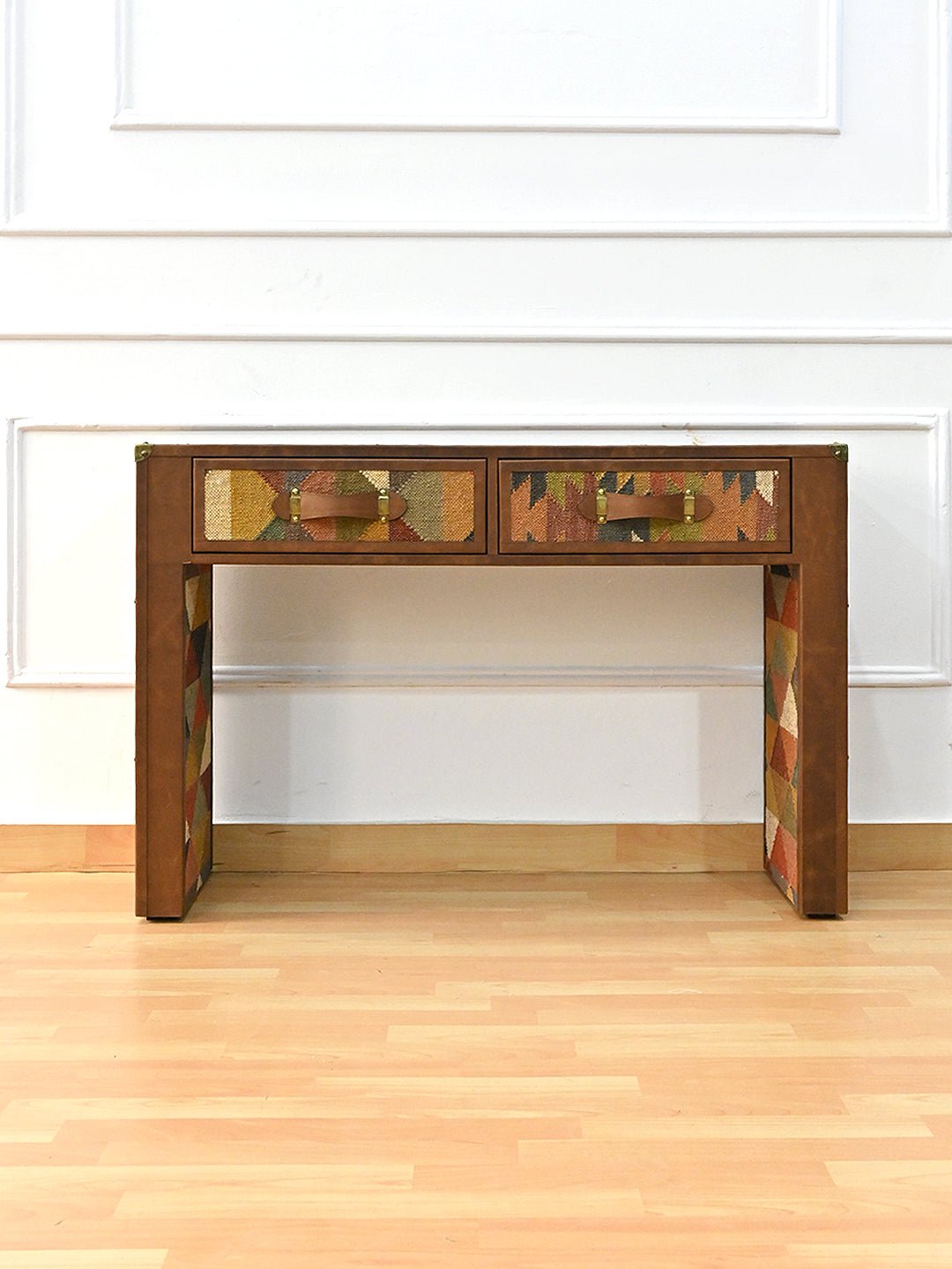 Aahana kilim console table side profile — Art Avenue Jaipur