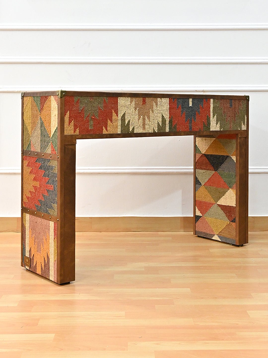 AAHANA- LEATHER & KILIM OFFICE TABLE - ART AVENUE