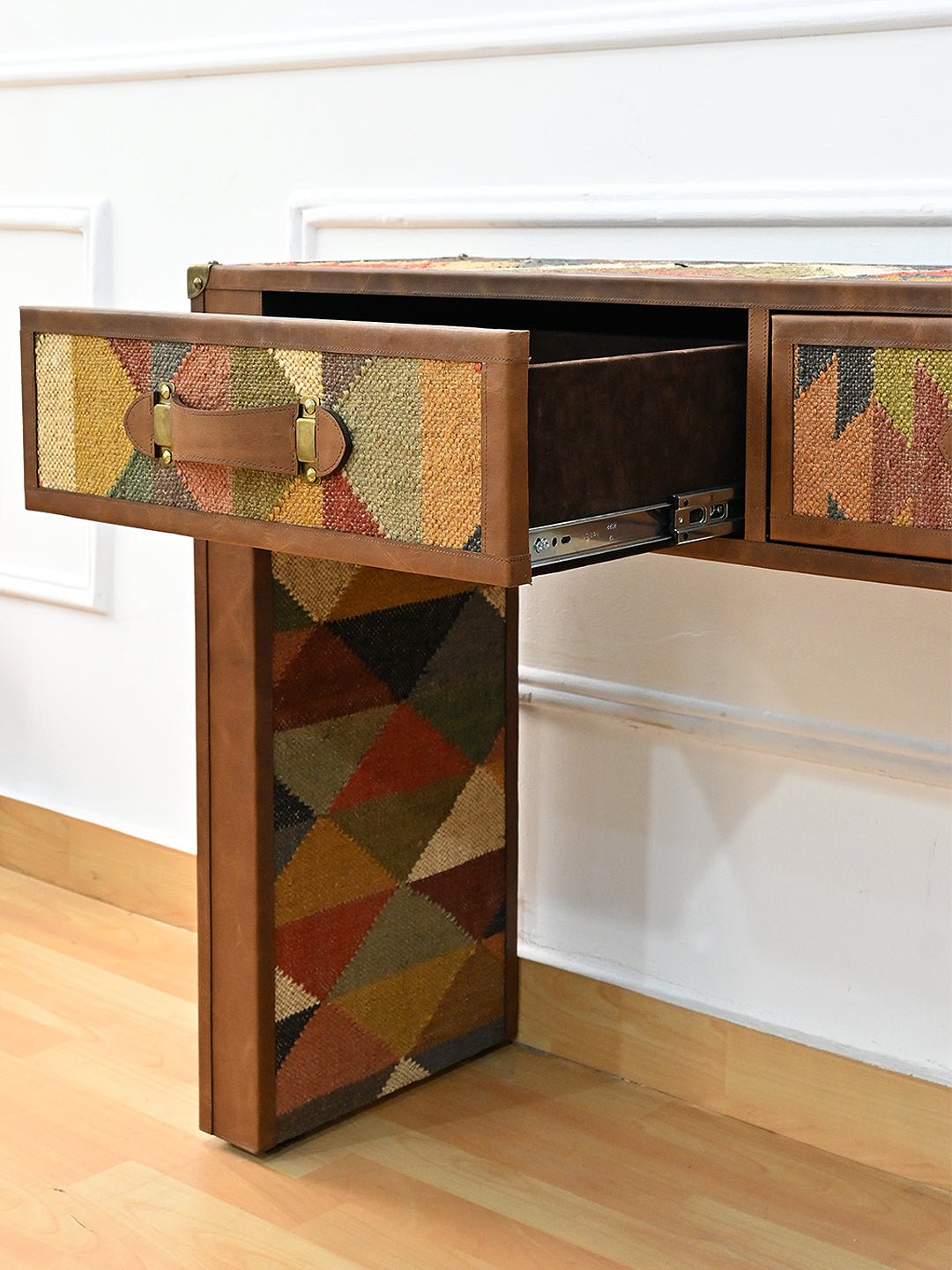 AAHANA- LEATHER & KILIM OFFICE TABLE - ART AVENUE