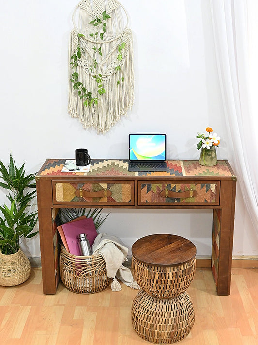 Aahana kilim and leather console table — Art Avenue