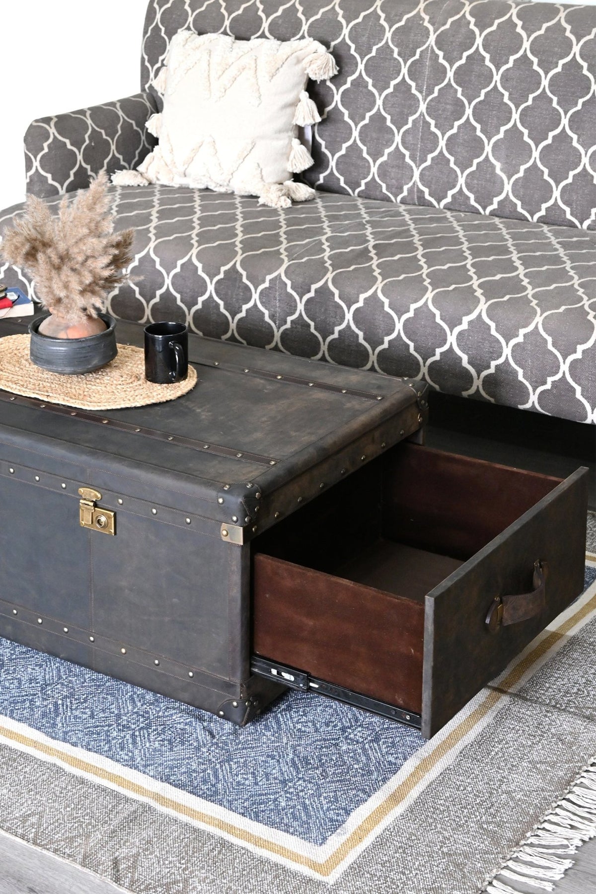 Handcrafted leather coffee table with storage — Art Avenue