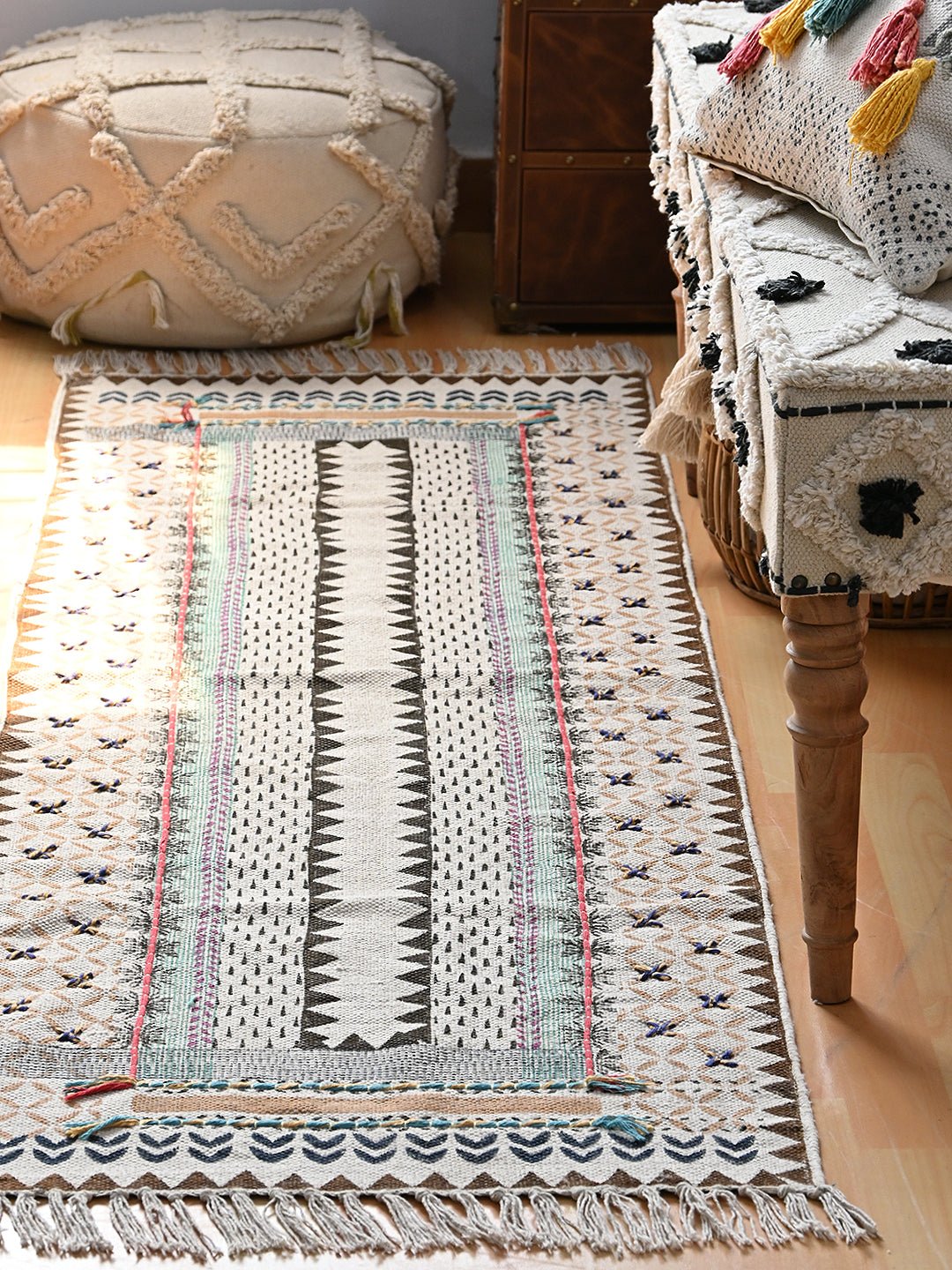 ASIATIC - BLOCK PRINTED COTTON FLOOR RUG RUNNER - ART AVENUE