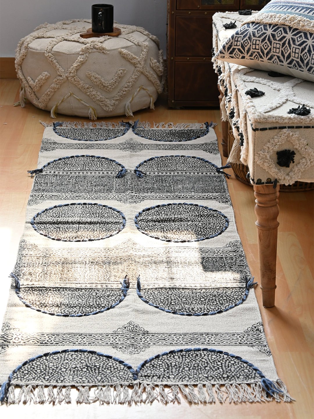 Gitega block-printed floor runner close-up — Art Avenue India