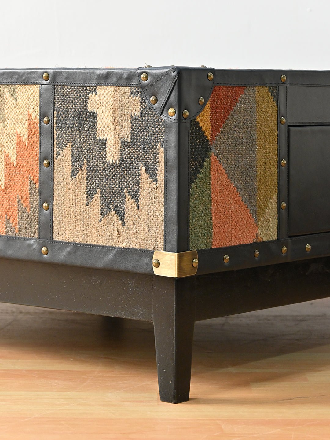ADRIAN COFFEE TABLE - KILIM AND LEATHER - ART AVENUE