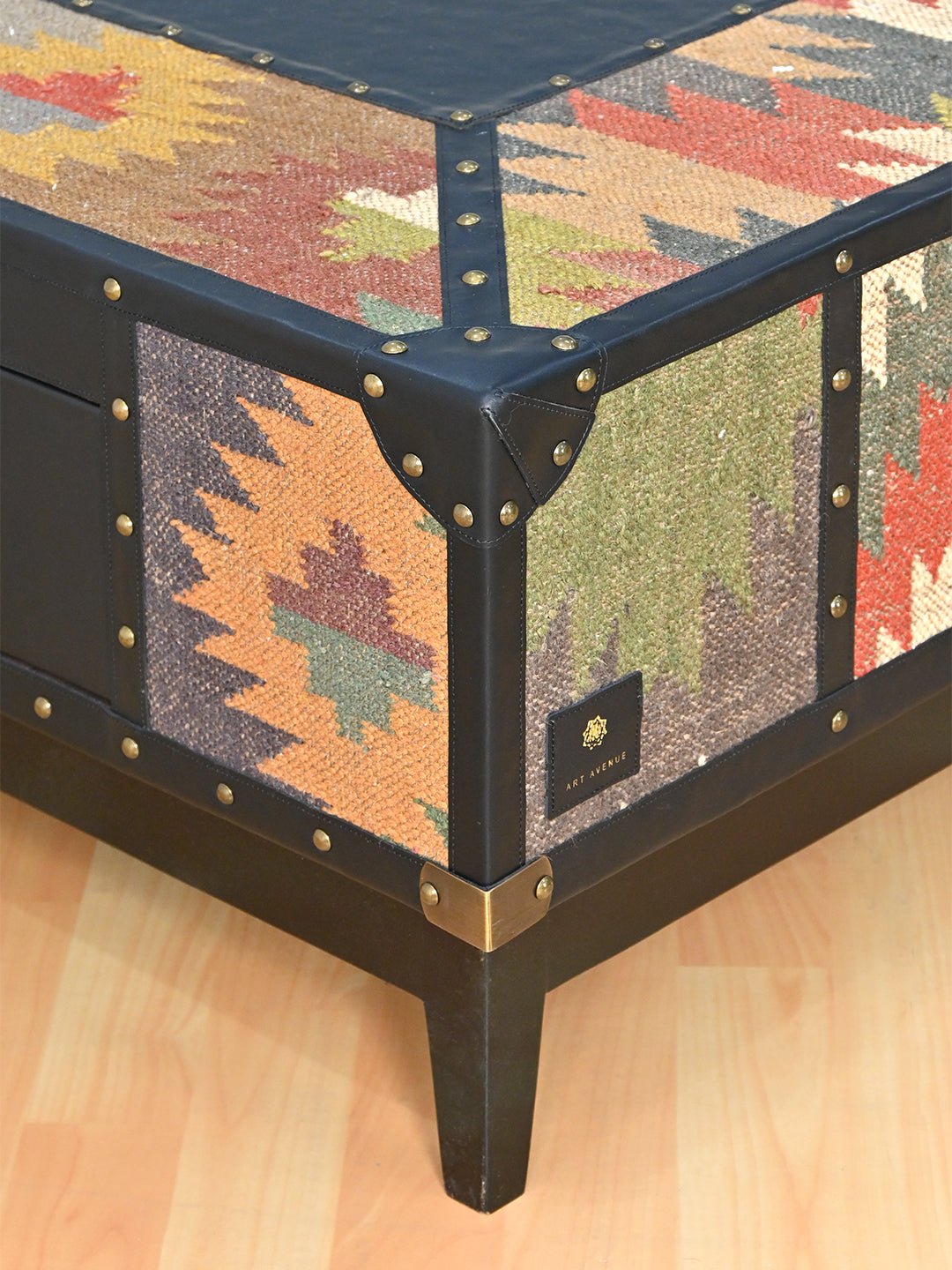 ADRIAN COFFEE TABLE - KILIM AND LEATHER - ART AVENUE