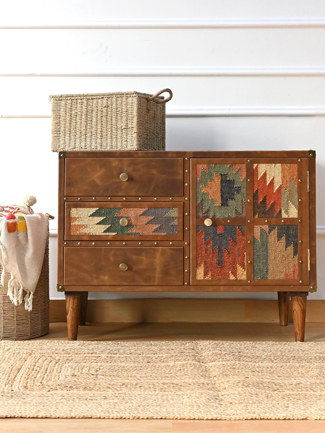 ACCENT CHEST OF DRAWERS - KILIM AND LEATHER - ART AVENUE