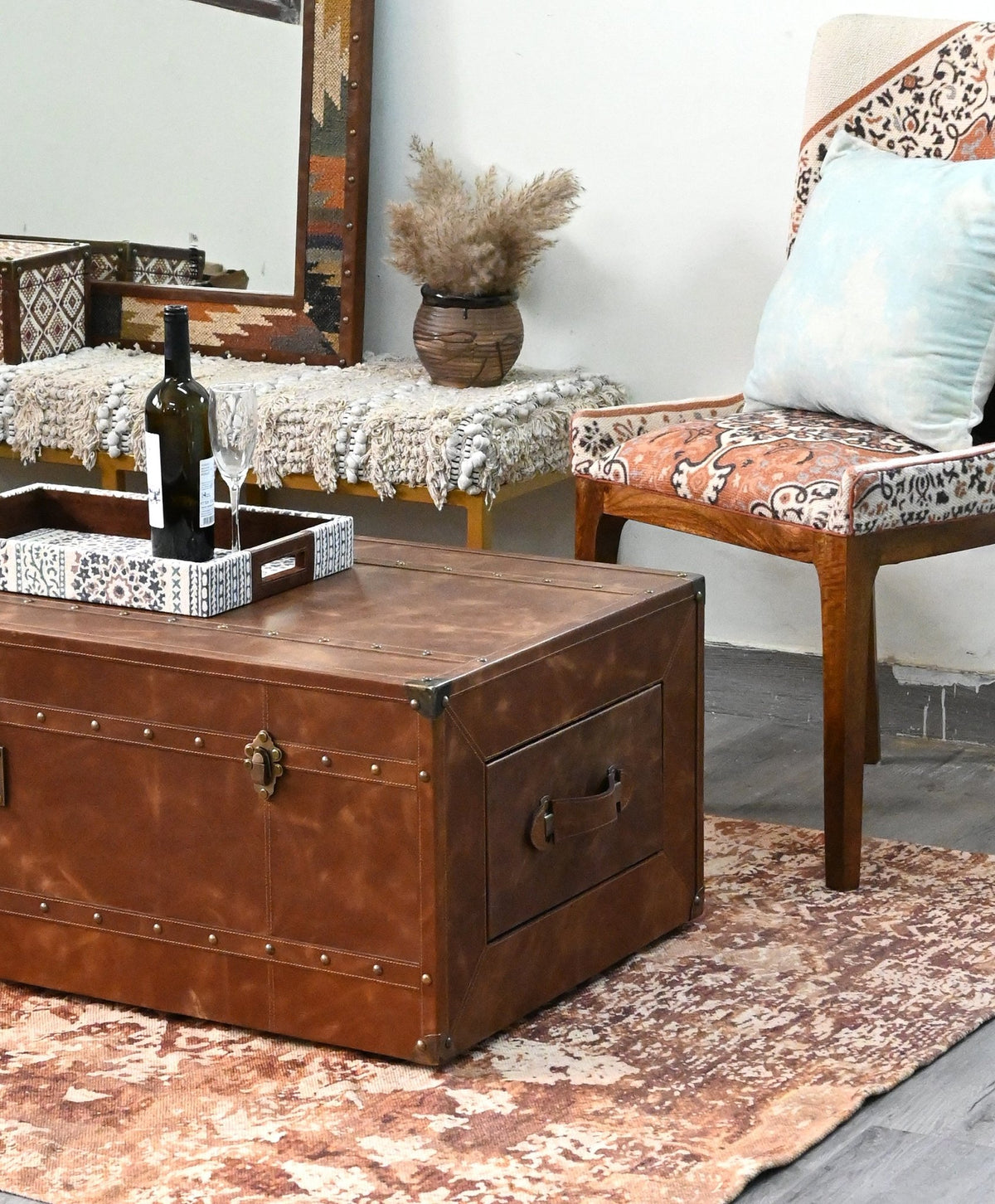 Leather trunk table — storage compartment — Art Avenue
