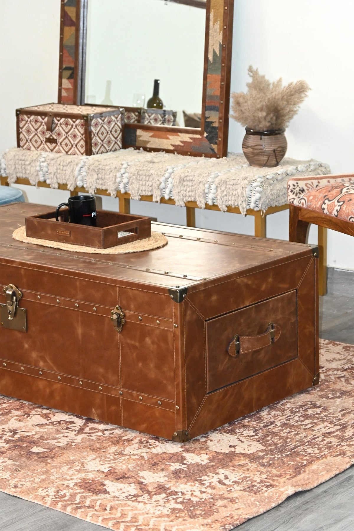 Surreal leather coffee table — handcrafted top — Art Avenue
