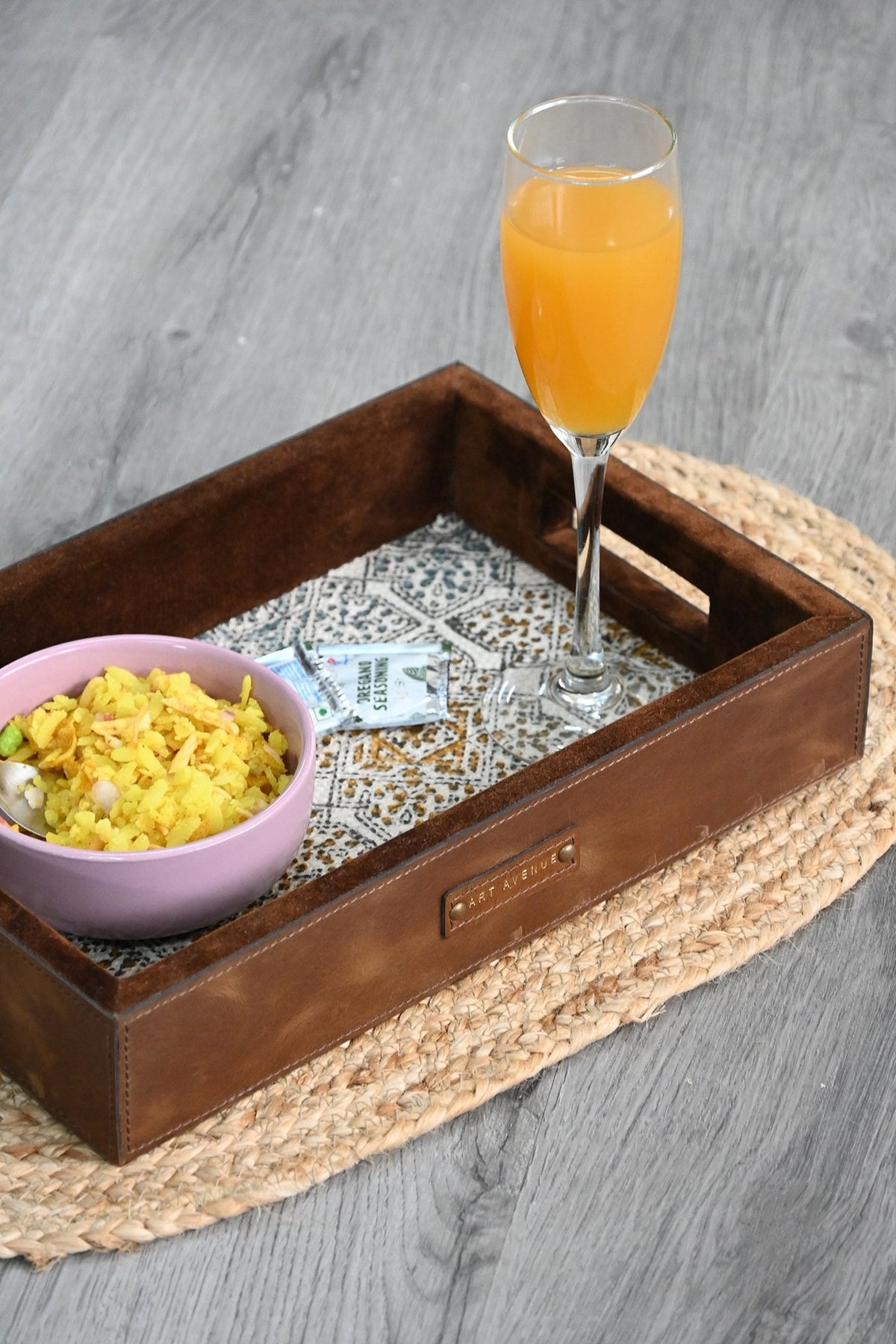 CARROTY - LEATHER & COTTON PRINTED DURRIE TRAY - ART AVENUE