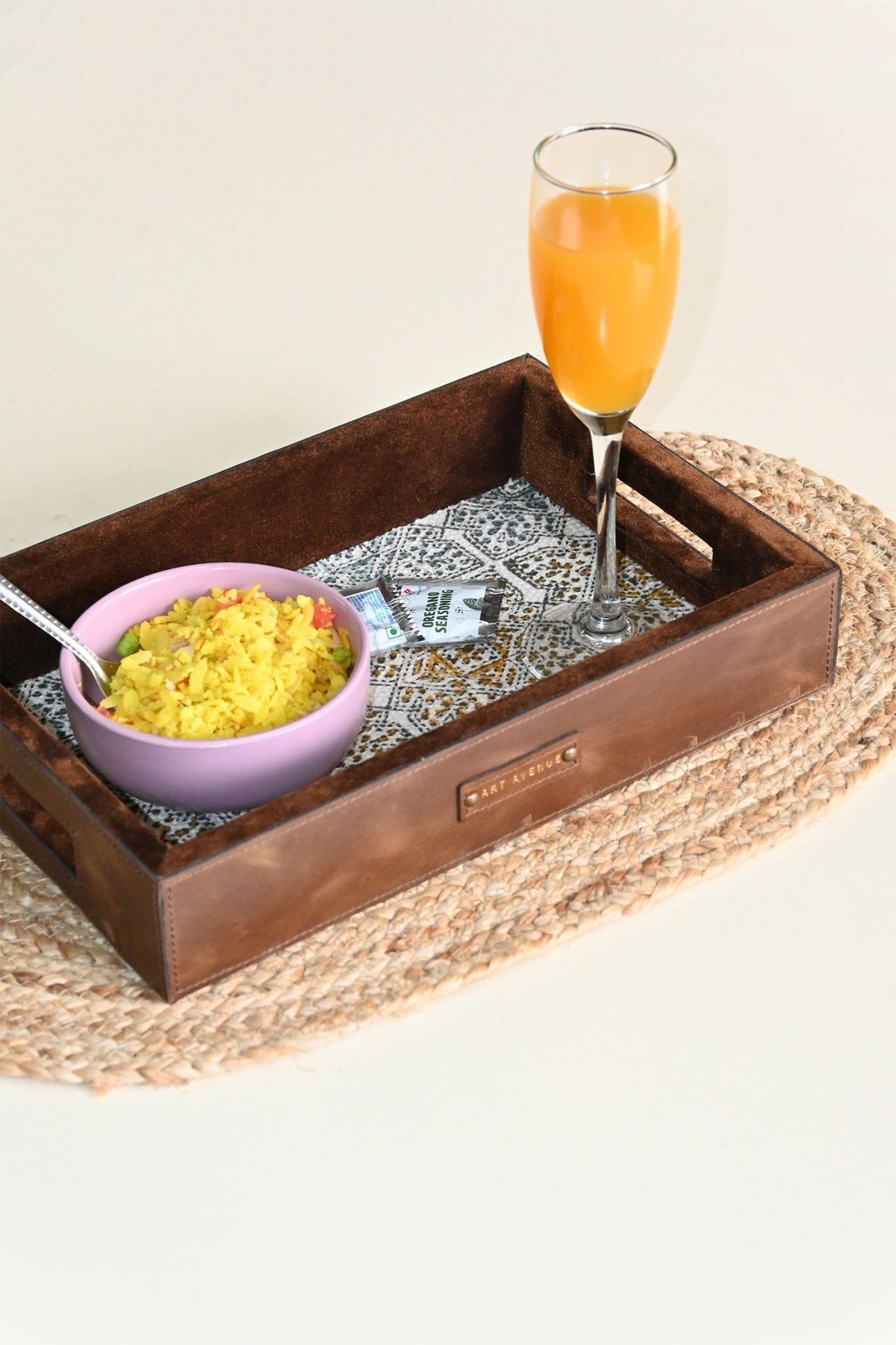 CARROTY - LEATHER & COTTON PRINTED DURRIE TRAY - ART AVENUE