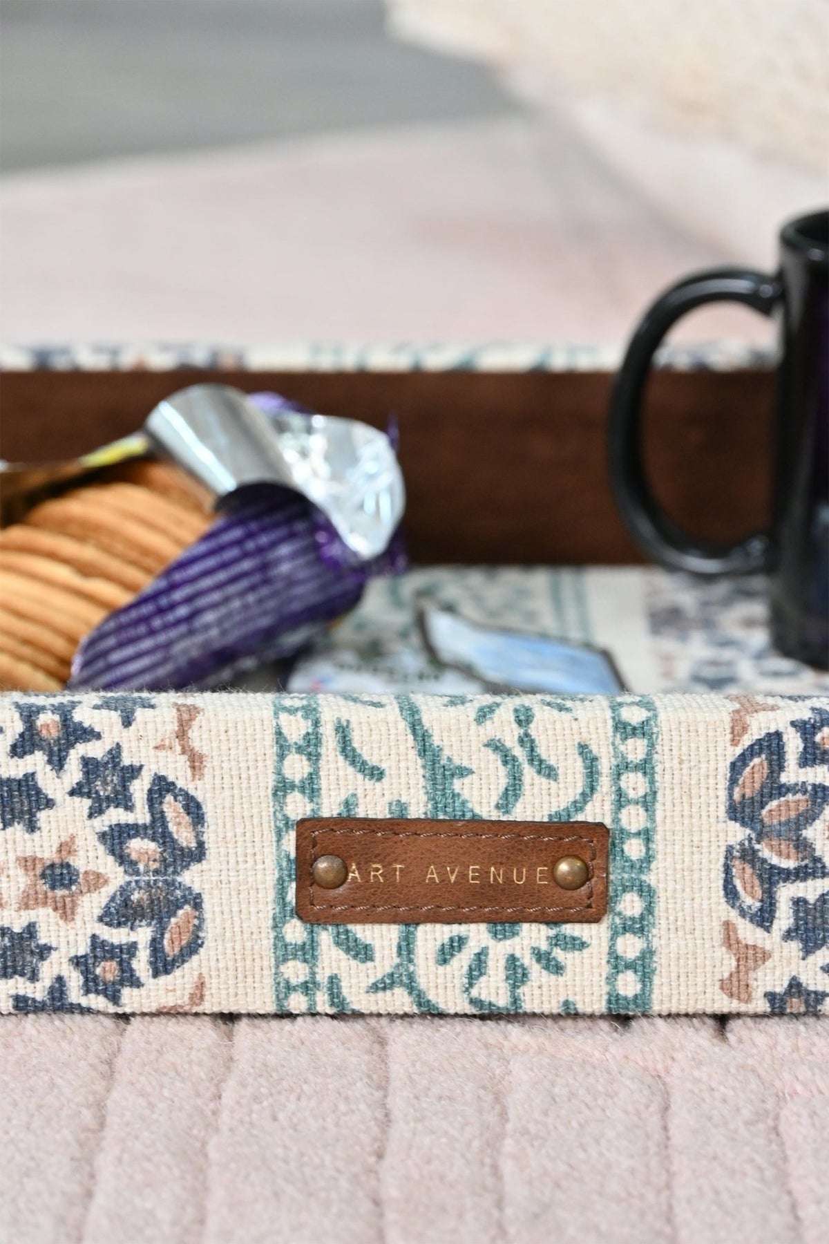 CLARET - LEATHER & COTTON PRINTED DURRIE TRAY - ART AVENUE