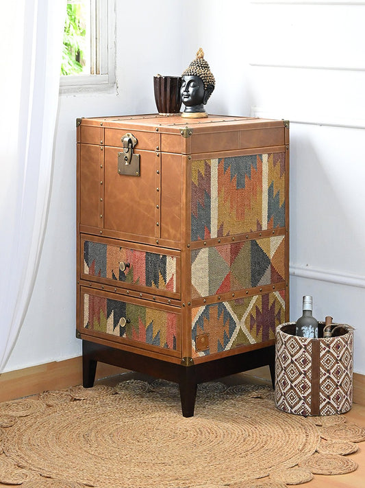 Kilim & Leather Drawer Trunk — Art Avenue