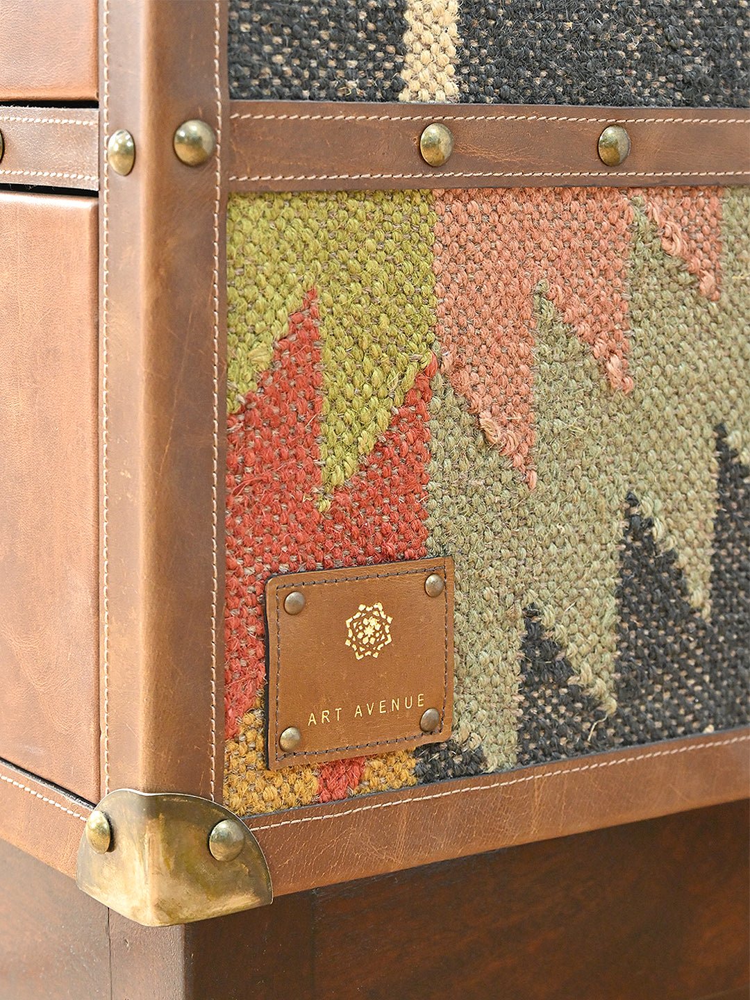 ELEGANCE CABINET WITH DRAWER - KILIM AND LEATHER - ART AVENUE