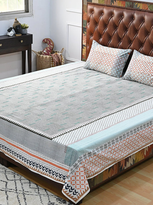 PLAYFUL STRIPE COTTON PRINTED DOUBLE BEDSHEET WITH PILLOW - ART AVENUE