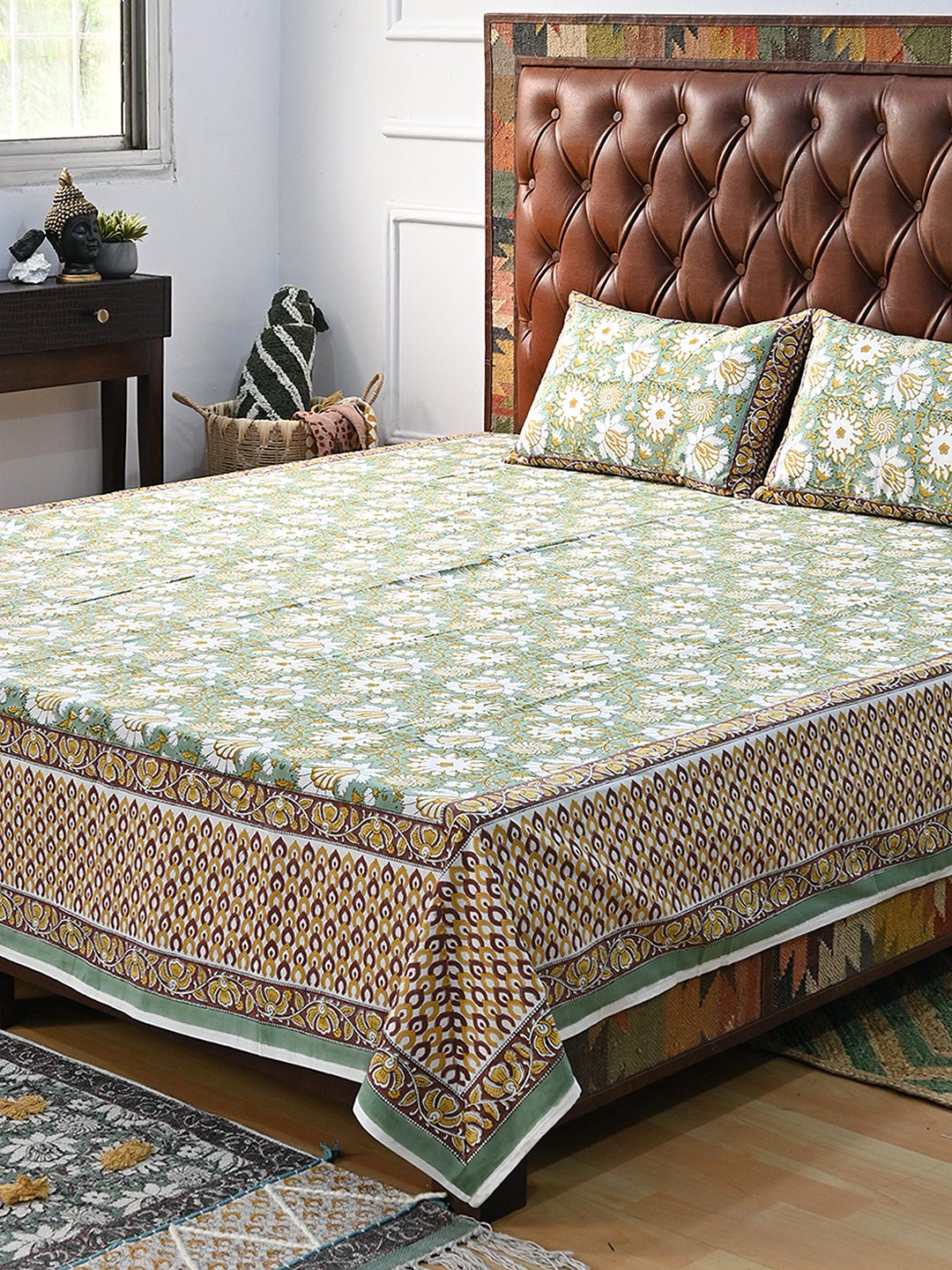 FLORAL PARADISE COTTON PRINTED DOUBLE BEDSHEET WITH PILLOW - ART AVENUE