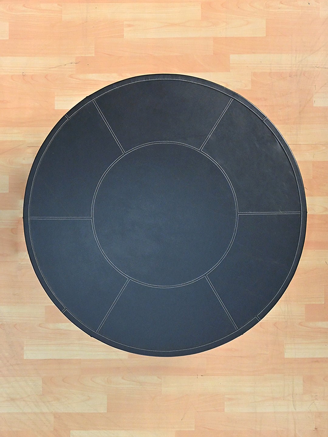 ROUND WOODEN COFFEE TABLE - LEATHER AND DIGITAL PRINTED FABRIC - ART AVENUE