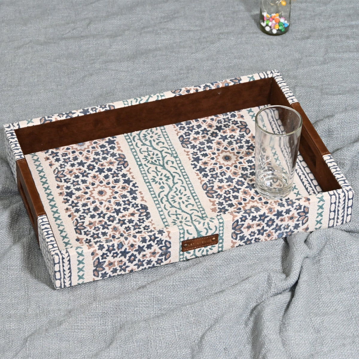 CLARET - LEATHER & COTTON PRINTED DURRIE TRAY - ART AVENUE