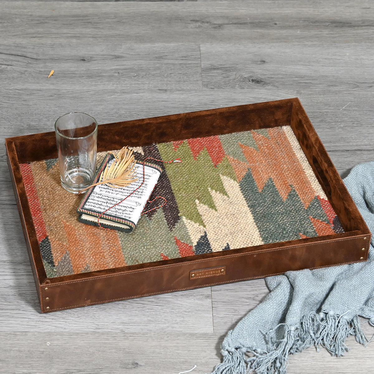 CRIMSOM - LEATHER & KILIM RUG TRAY - ART AVENUE