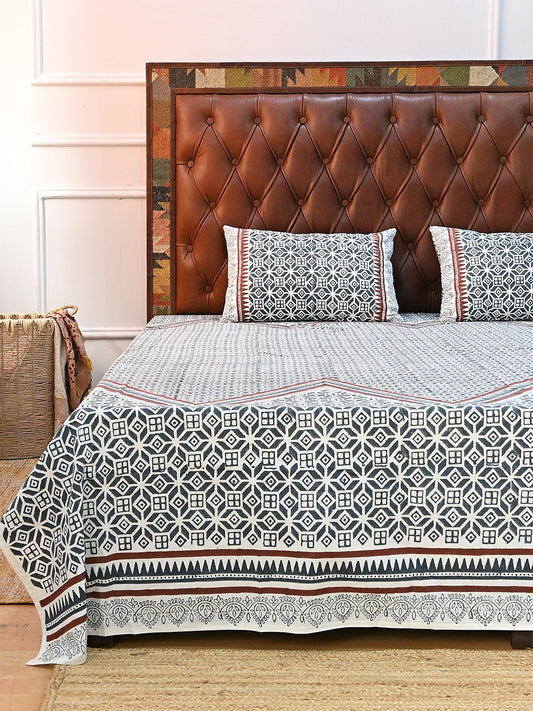 DIAMOND STRING COTTON PRINTED DOUBLE BEDSHEET WITH PILLOW - ART AVENUE