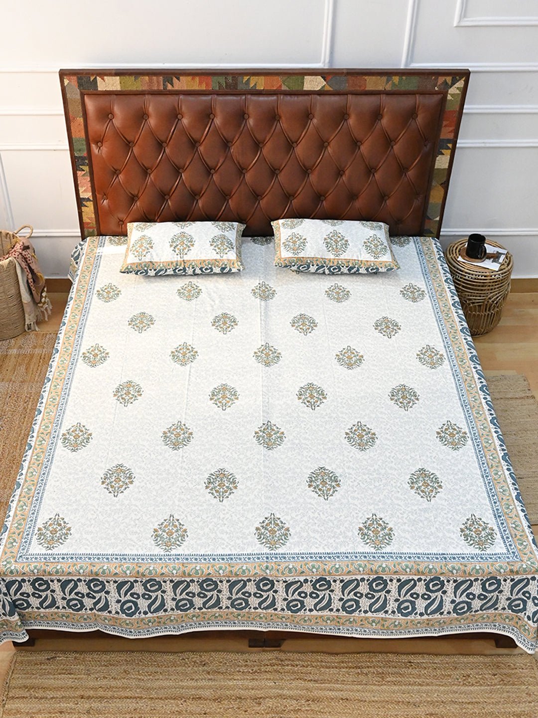 BLOSOOM COTTON PRINTED DOUBLE BEDSHEET WITH PILLOW - ART AVENUE