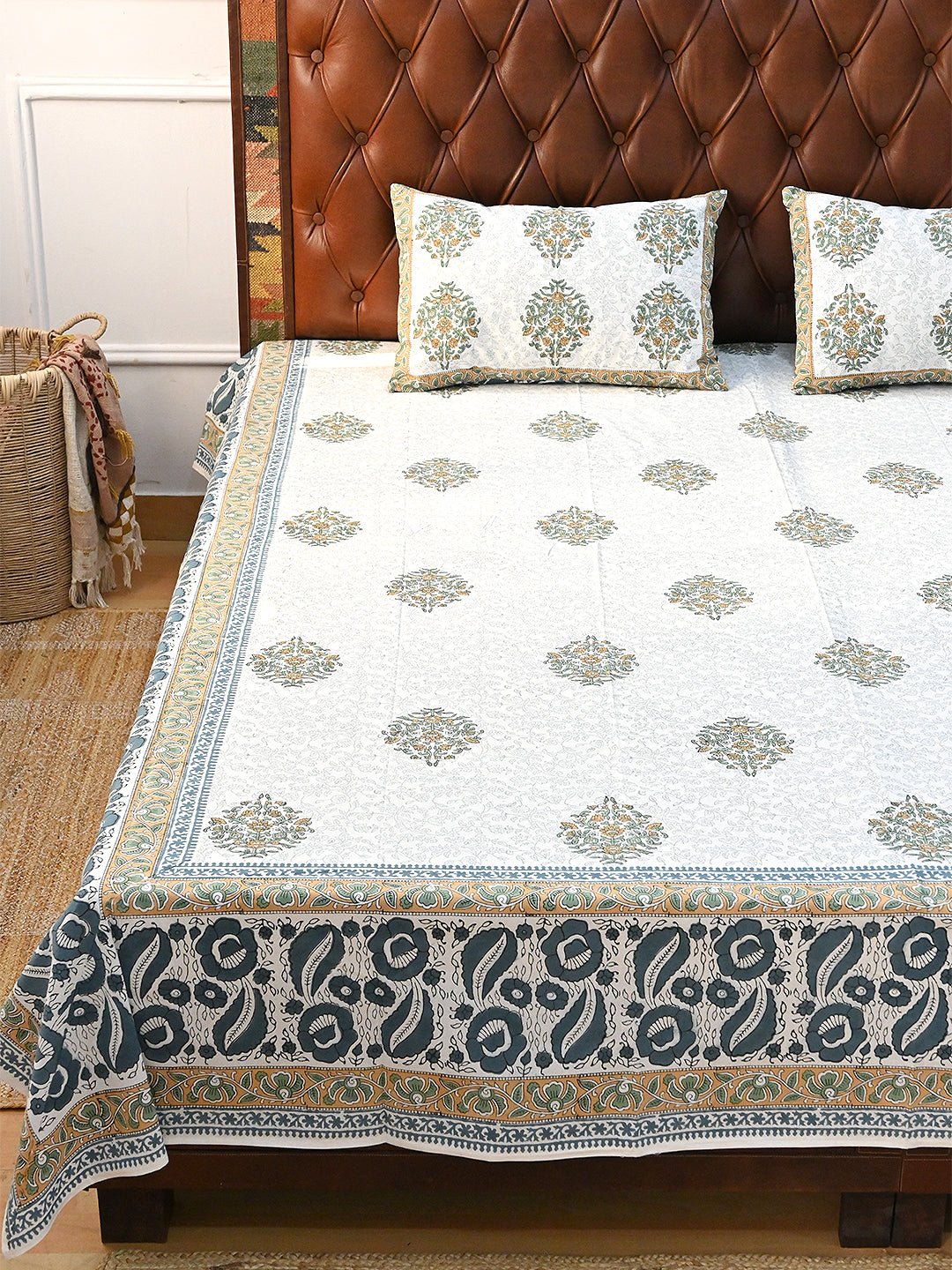 BLOSOOM COTTON PRINTED DOUBLE BEDSHEET WITH PILLOW - ART AVENUE