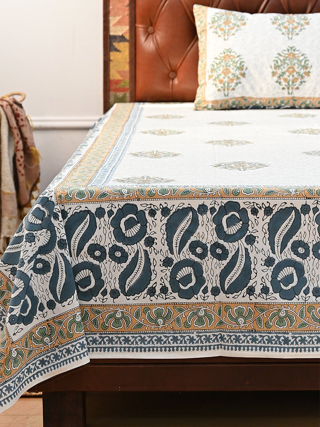 BLOSOOM COTTON PRINTED DOUBLE BEDSHEET WITH PILLOW - ART AVENUE